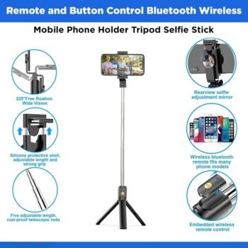 Remote and Button Control Bluetooth Wireless And Mobile Phone Holder Tripod Selfie Stick
