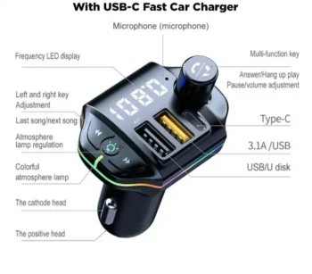 ANG CAR CHARGER + WIRELESS FM TRANSMITTER A10- DUAL USB QC3.0 + SINGLE PD