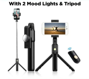 ANG K10-S Mobile Phone Bluetooth Selfie Stick With 2 Mood Lights & Tripod