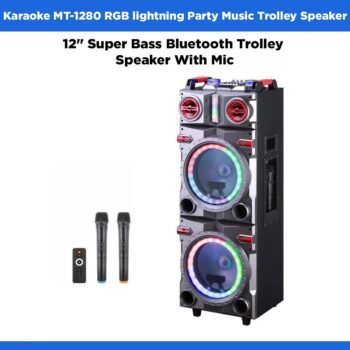 Karaoke MT-1280 RGB lightning Party Music 12" Super Bass Bluetooth Trolley Speaker With Mic - Black