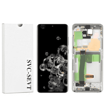 Genuine LCD Screen For Samsung Galaxy S20 Ultra 5G (G988B) With Frame and Touchpad – White (GH82-26032C)
